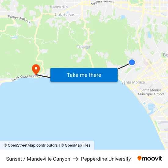 Sunset / Mandeville Canyon to Pepperdine University map