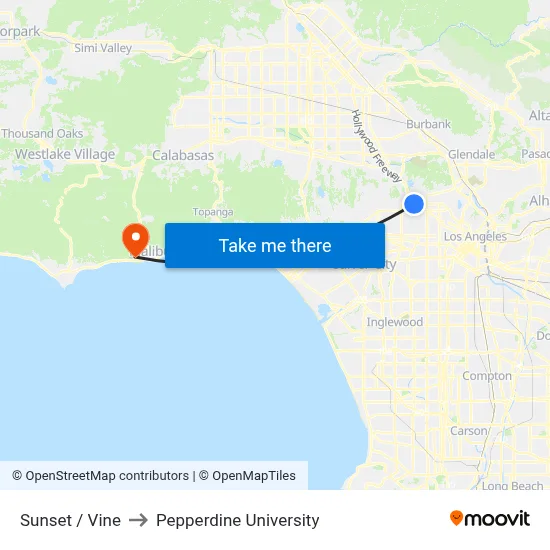 Sunset / Vine to Pepperdine University map