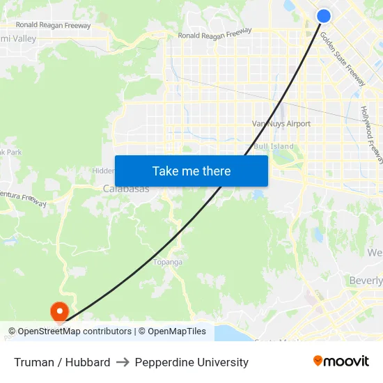 Truman / Hubbard to Pepperdine University map