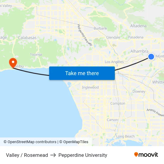 Valley / Rosemead to Pepperdine University map