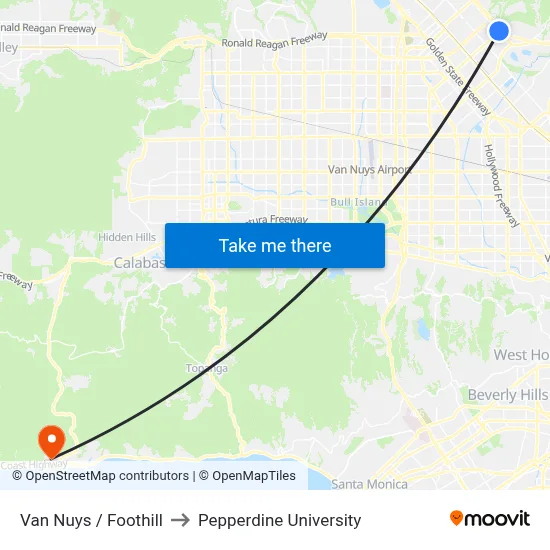 Van Nuys / Foothill to Pepperdine University map