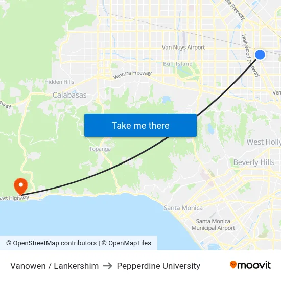 Vanowen / Lankershim to Pepperdine University map