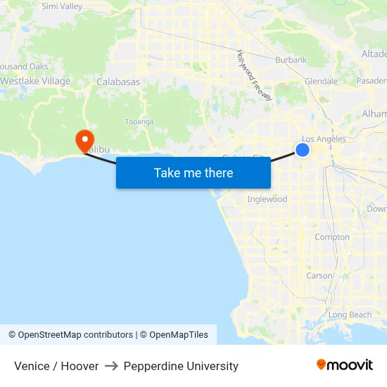 Venice / Hoover to Pepperdine University map