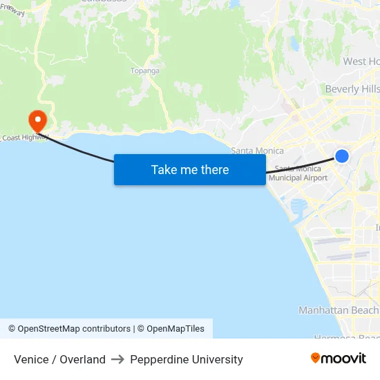 Venice / Overland to Pepperdine University map