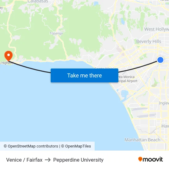 Venice / Fairfax to Pepperdine University map