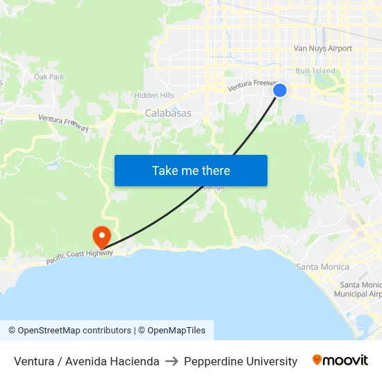 Ventura / Avenida Hacienda to Pepperdine University map