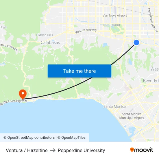 Ventura / Hazeltine to Pepperdine University map