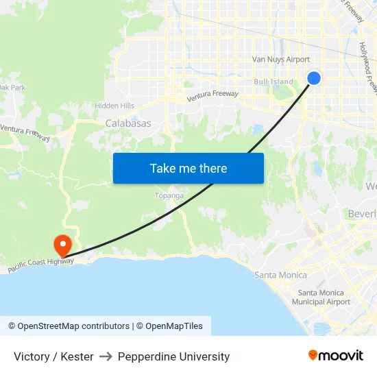 Victory / Kester to Pepperdine University map