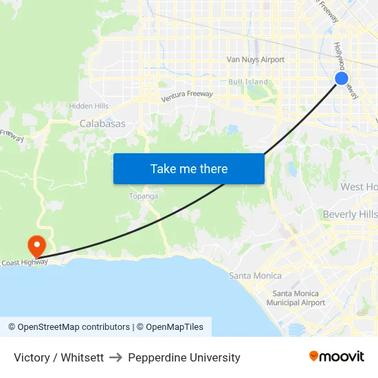 Victory / Whitsett to Pepperdine University map