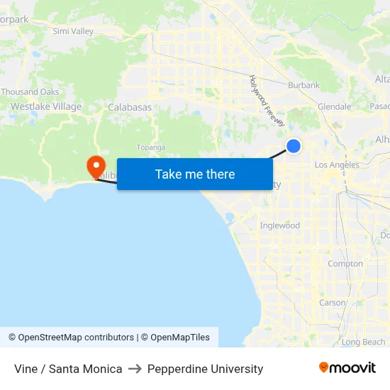 Vine / Santa Monica to Pepperdine University map