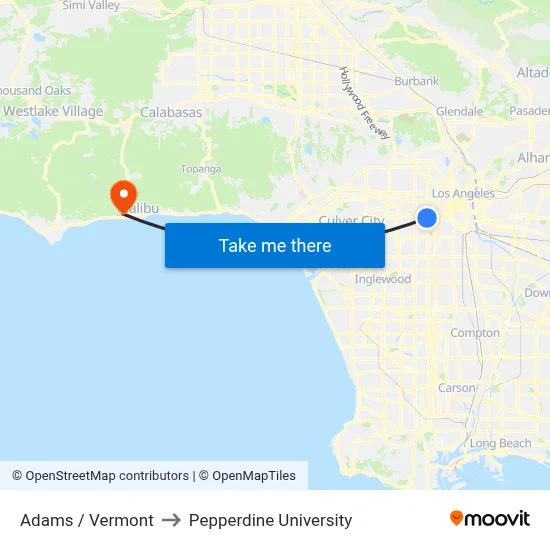 Adams / Vermont to Pepperdine University map