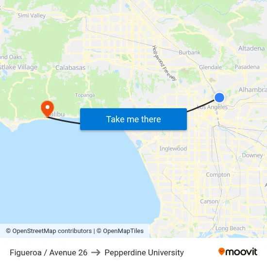 Figueroa / Avenue 26 to Pepperdine University map