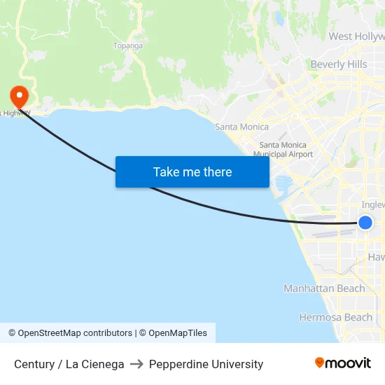 Century / La Cienega to Pepperdine University map