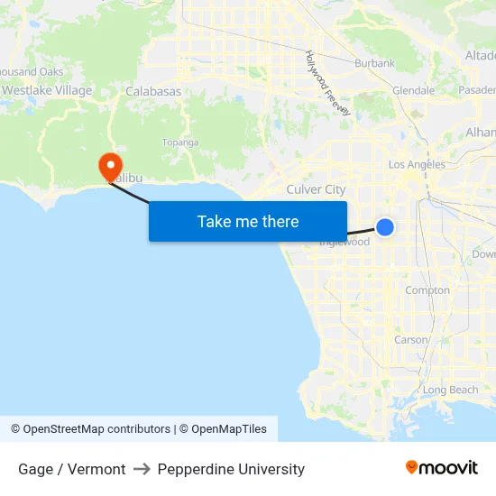 Gage / Vermont to Pepperdine University map