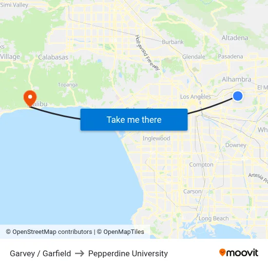 Garvey / Garfield to Pepperdine University map