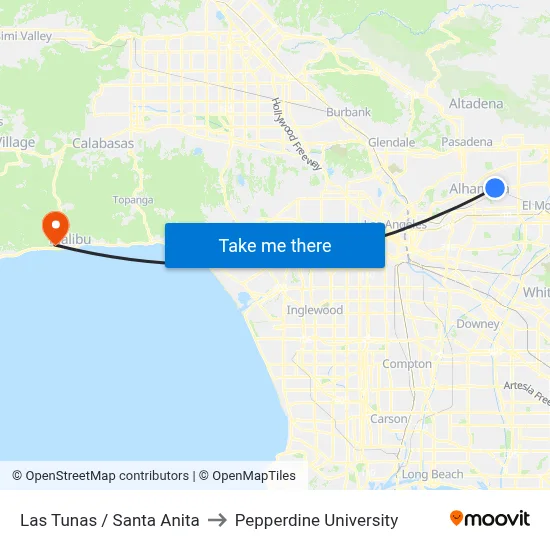 Las Tunas / Santa Anita to Pepperdine University map