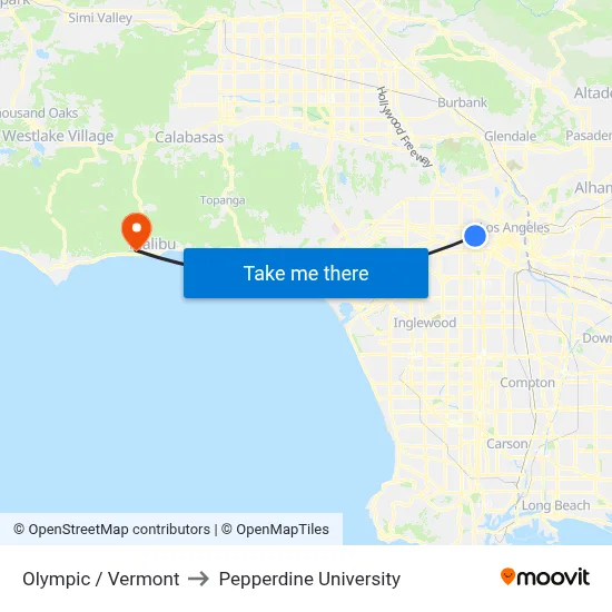 Olympic / Vermont to Pepperdine University map