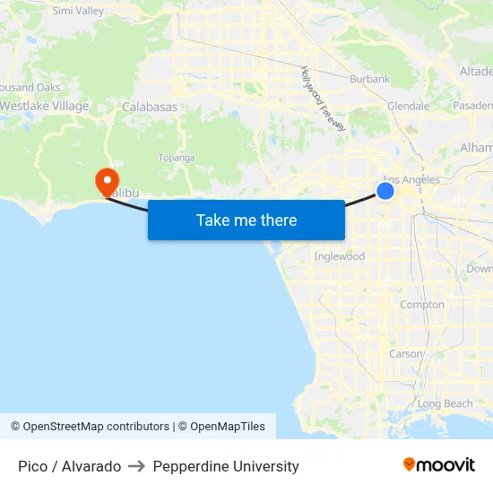 Pico / Alvarado to Pepperdine University map