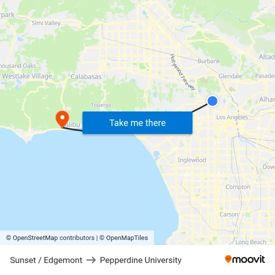 Sunset / Edgemont to Pepperdine University map
