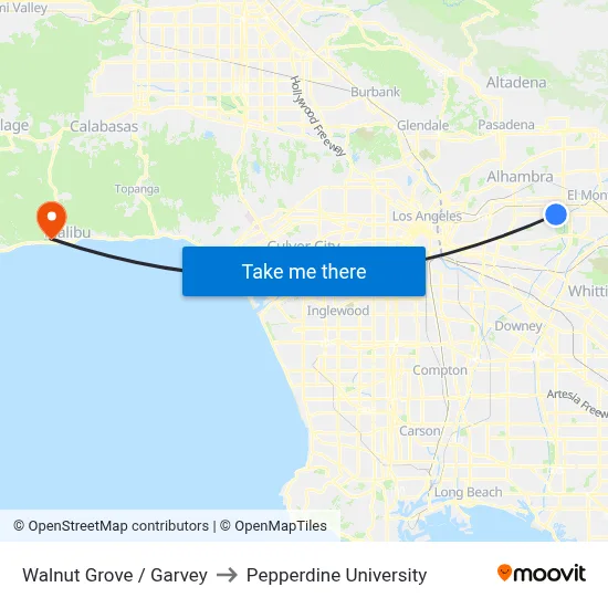 Walnut Grove / Garvey to Pepperdine University map