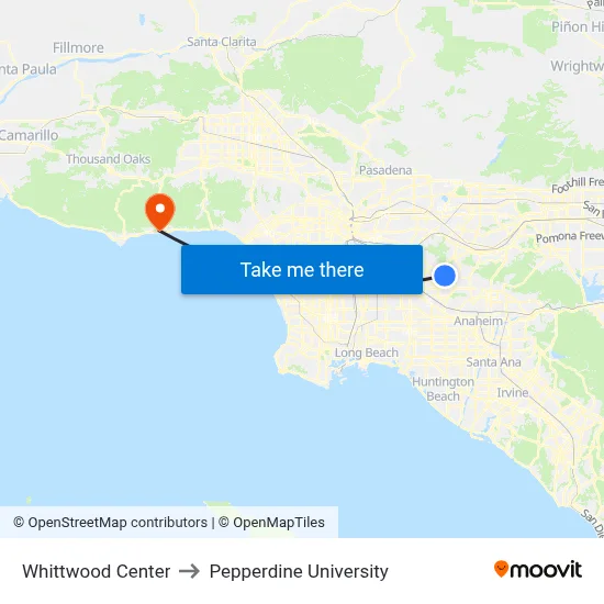 Whittwood Center to Pepperdine University map