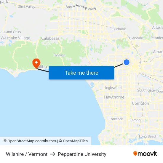 Wilshire / Vermont to Pepperdine University map