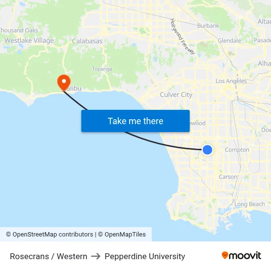 Rosecrans / Western to Pepperdine University map