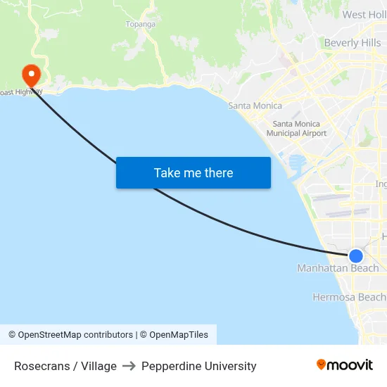 Rosecrans / Village to Pepperdine University map