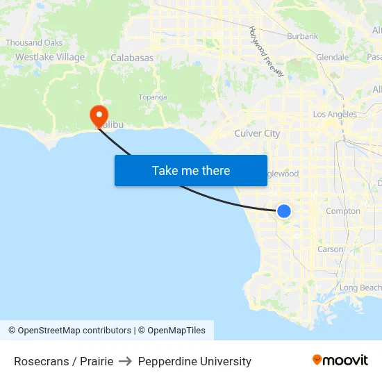 Rosecrans / Prairie to Pepperdine University map