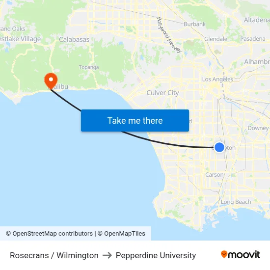 Rosecrans / Wilmington to Pepperdine University map