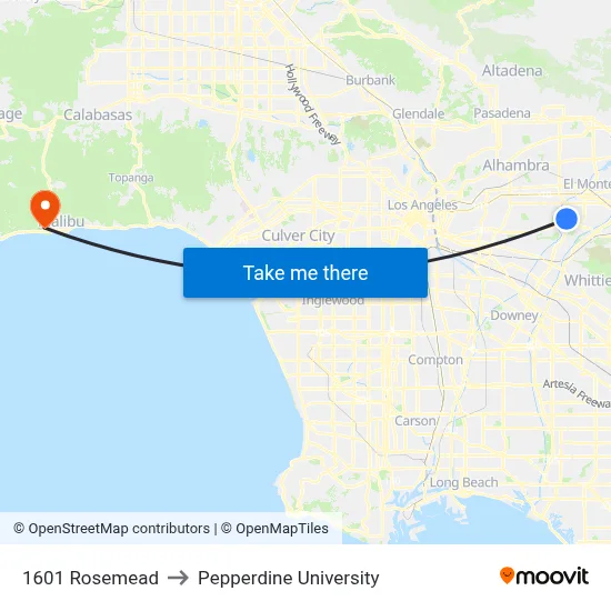 1601 Rosemead to Pepperdine University map