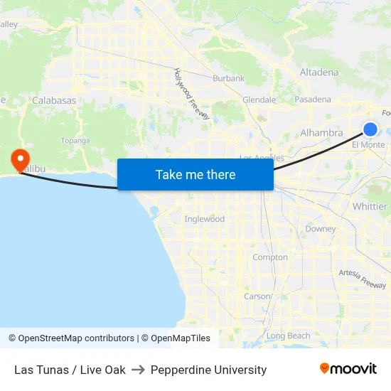 Las Tunas / Live Oak to Pepperdine University map