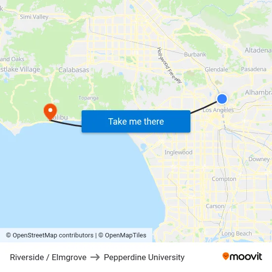 Riverside / Elmgrove to Pepperdine University map