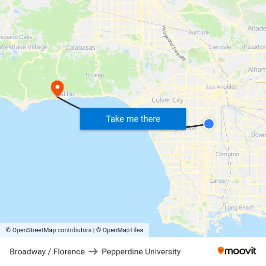 Broadway / Florence to Pepperdine University map