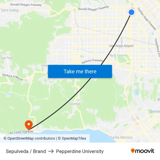 Sepulveda / Brand to Pepperdine University map