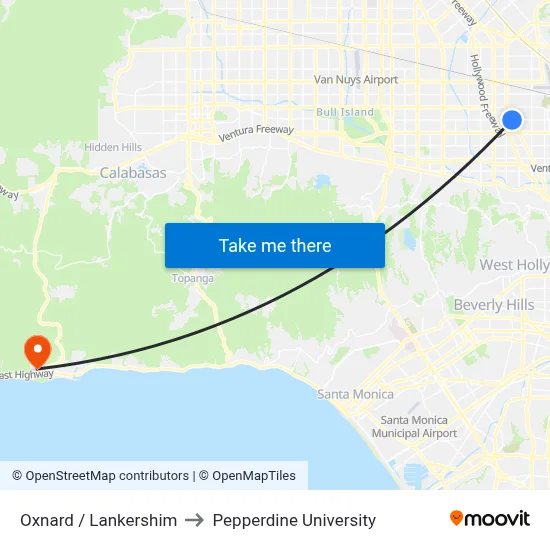 Oxnard / Lankershim to Pepperdine University map