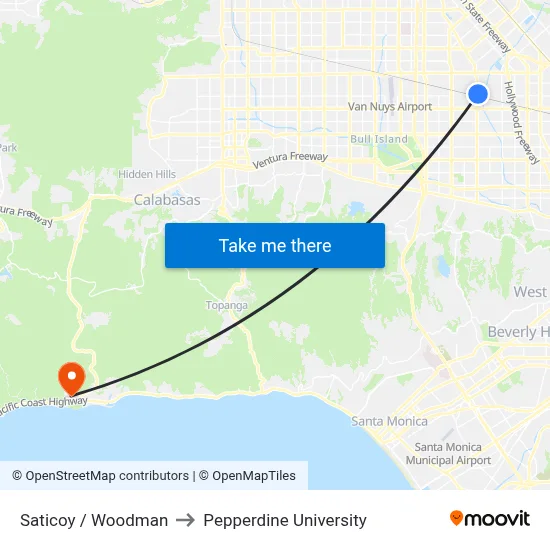 Saticoy / Woodman to Pepperdine University map