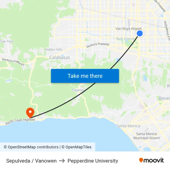 Sepulveda / Vanowen to Pepperdine University map