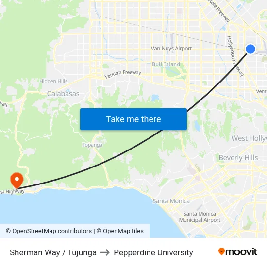 Sherman Way / Tujunga to Pepperdine University map