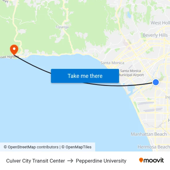 Culver City Transit Center to Pepperdine University map