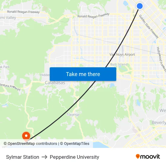 Sylmar Station to Pepperdine University map