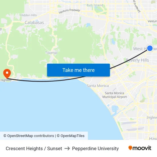 Crescent Heights / Sunset to Pepperdine University map