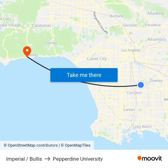 Imperial / Bullis to Pepperdine University map