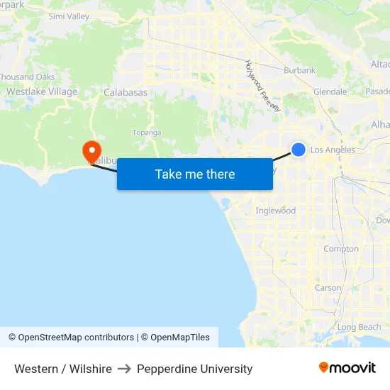 Western / Wilshire to Pepperdine University map