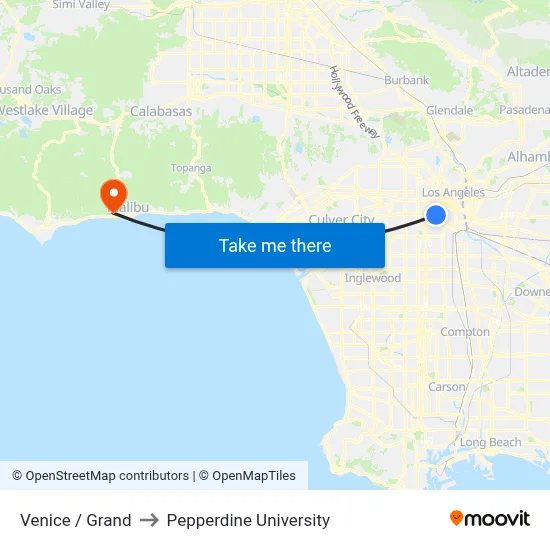 Venice / Grand to Pepperdine University map