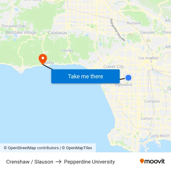 Crenshaw / Slauson to Pepperdine University map