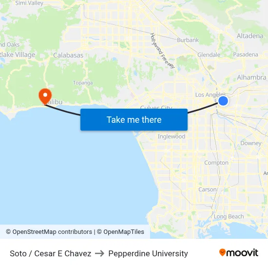 Soto / Cesar E Chavez to Pepperdine University map