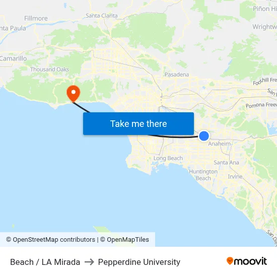 Beach / La Mirada to Pepperdine University map