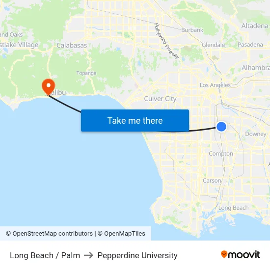 Long Beach / Palm to Pepperdine University map