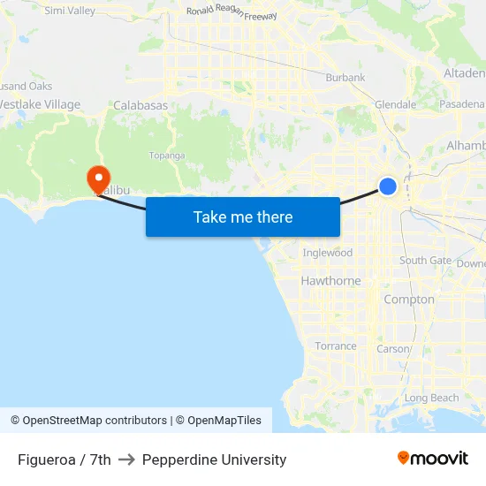 Figueroa / 7th to Pepperdine University map